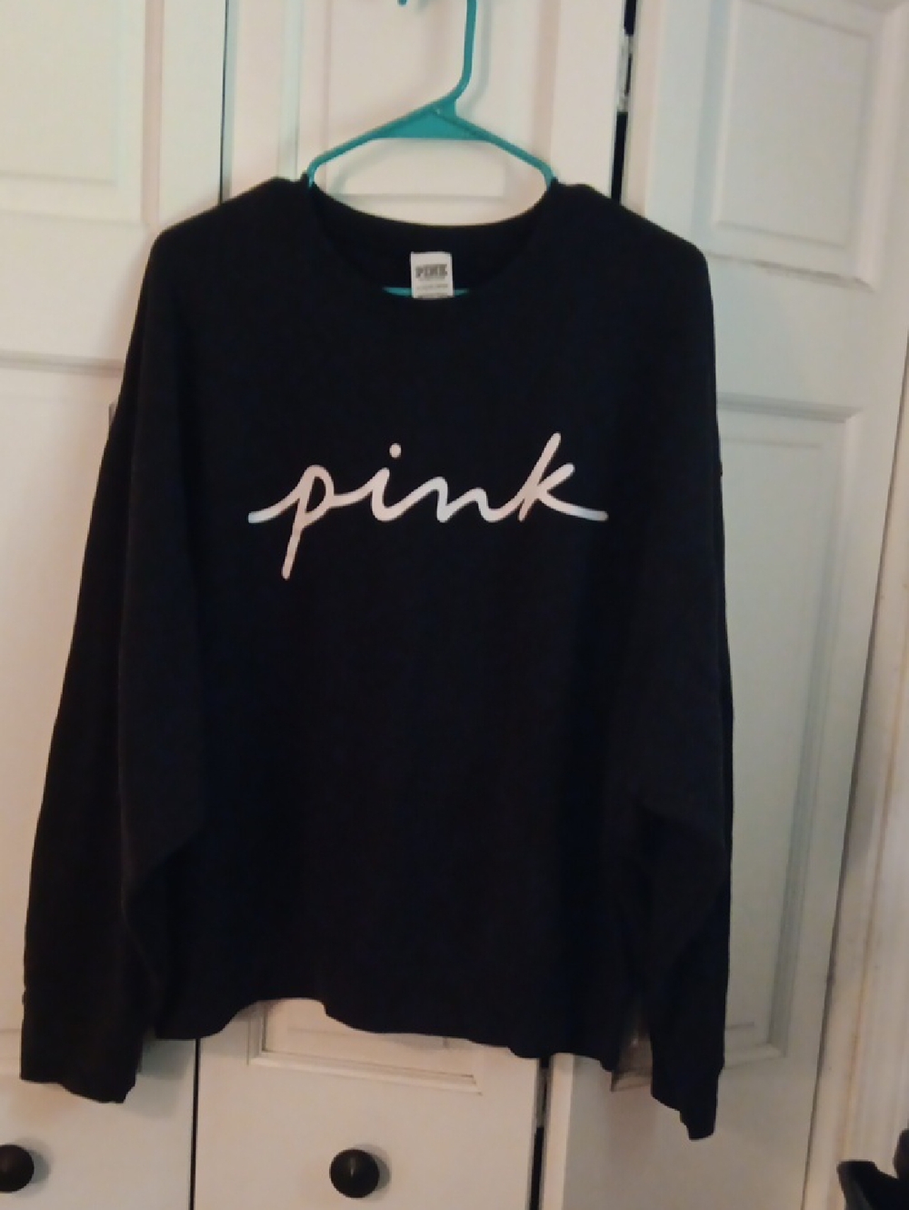PINK Victoria's Secret Black Crewneck Sweater with White Script
